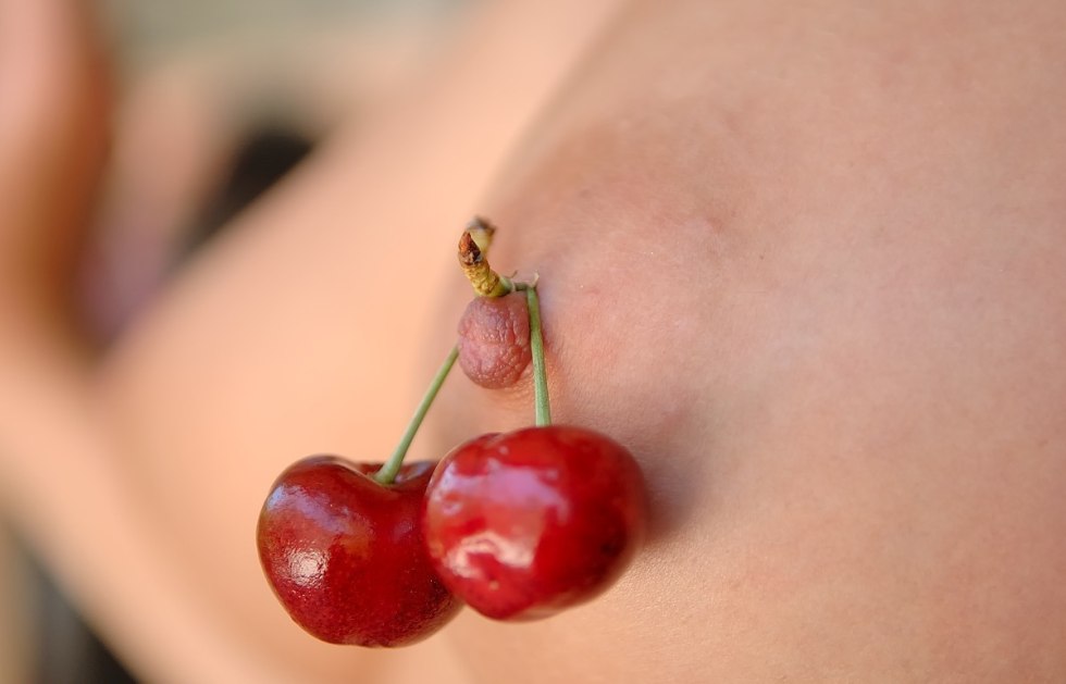 Erotic photo shoot with cherries