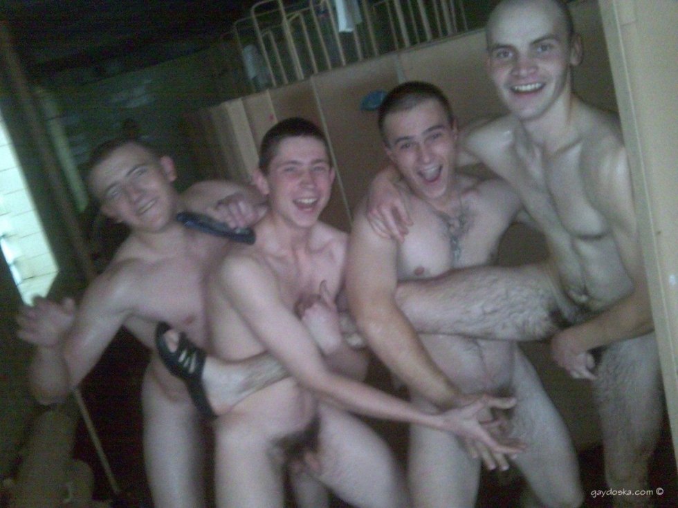 Naked guys in the army in the bathhouse