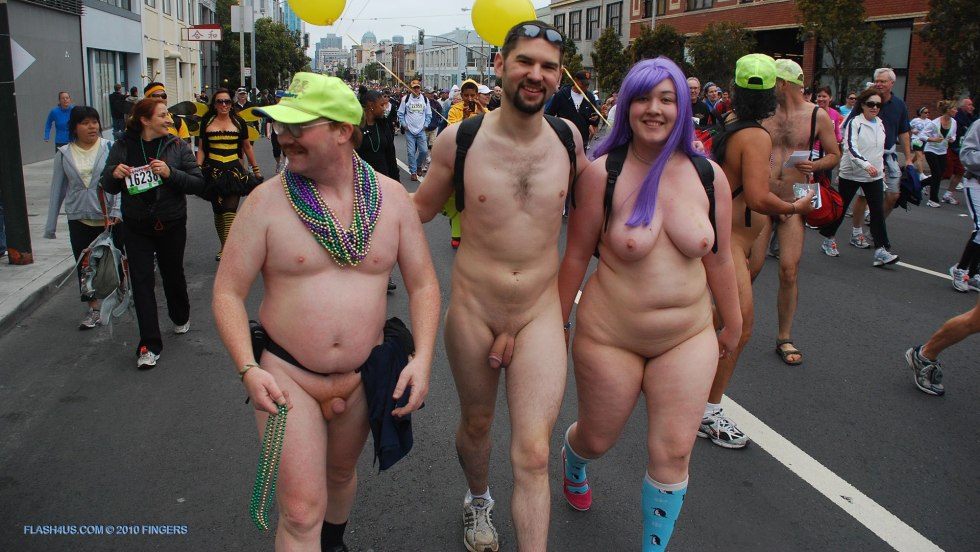 Parade of naked people on the street