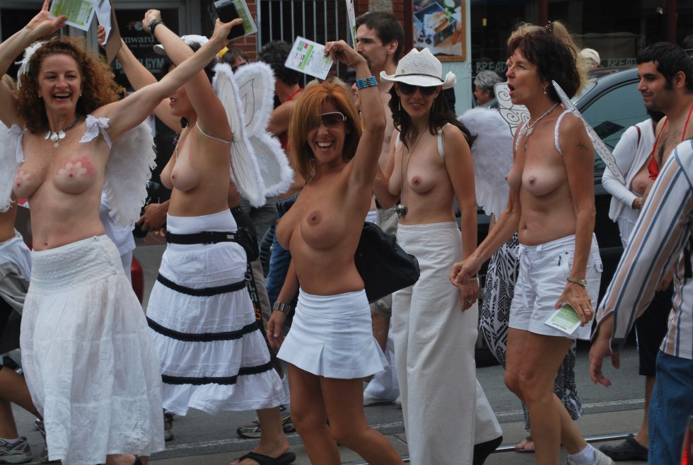 Women's topless parade boobs