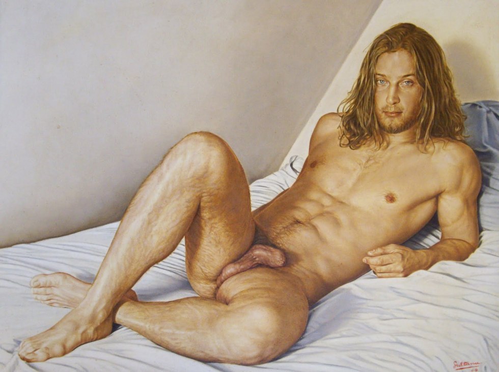 The artist draws a naked man