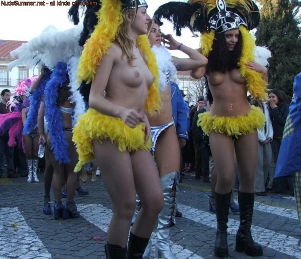 Naked Brazilians in carnival costumes