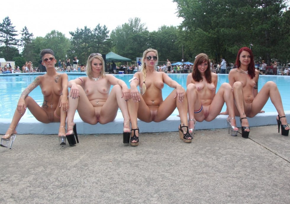 A crowd of naked women on the street