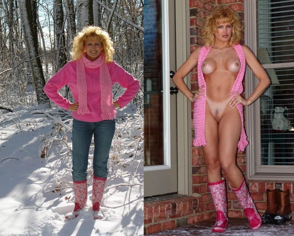 Women in clothes and naked