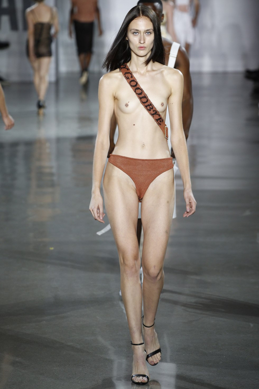 Naked fashion models on the catwalk