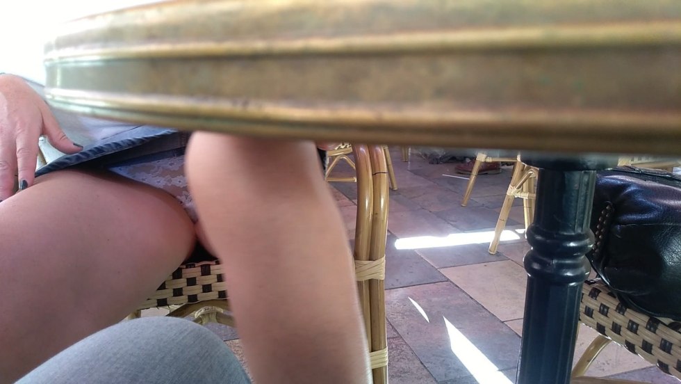 Girls without panties under the table