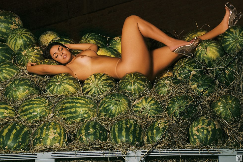 Erotic photo shoot with watermelon