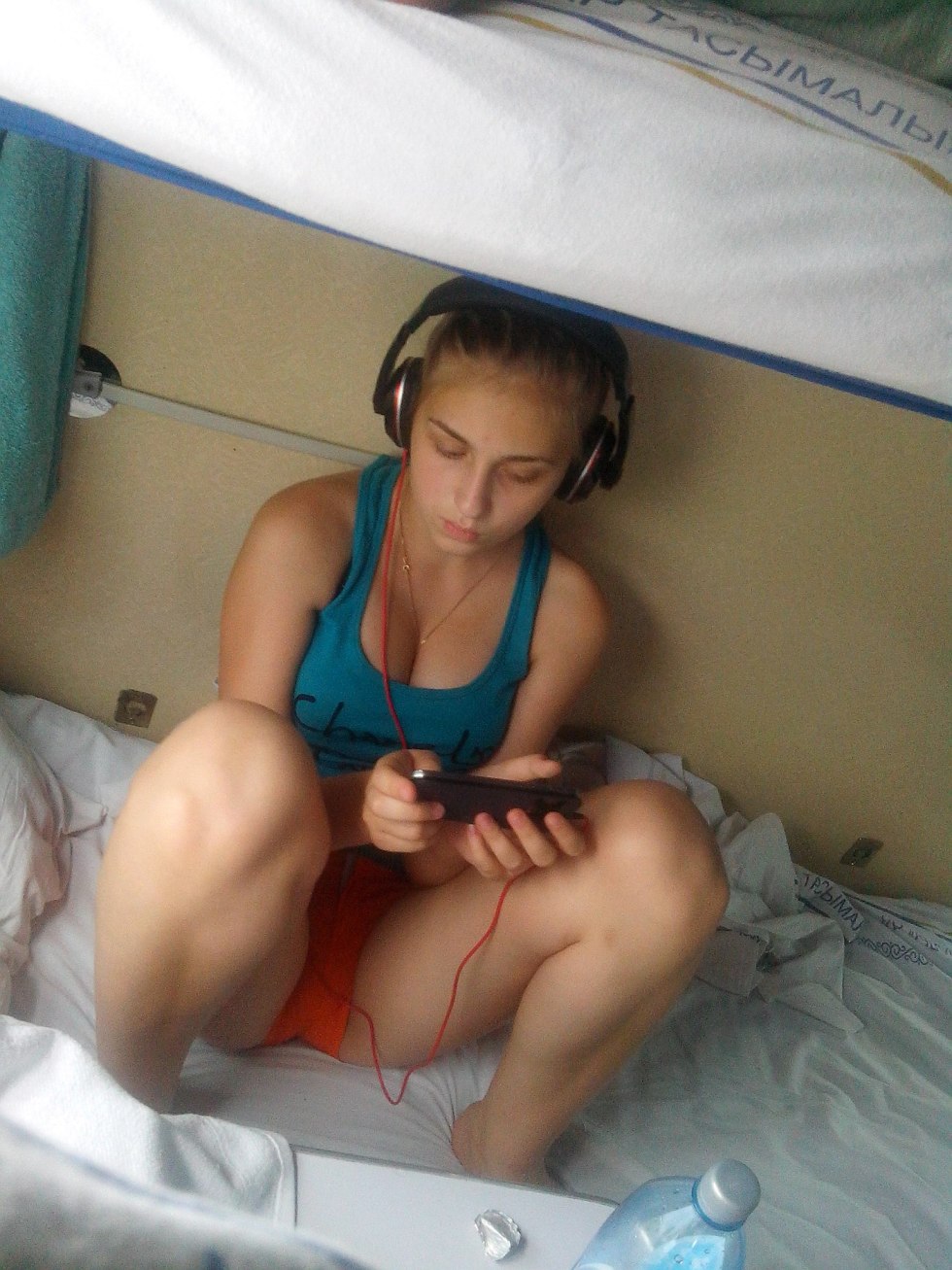 The girl lit up on the train