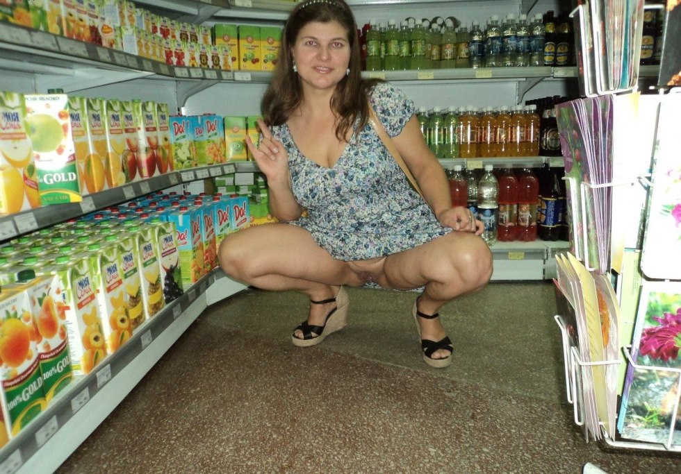 Woman in a store without panties