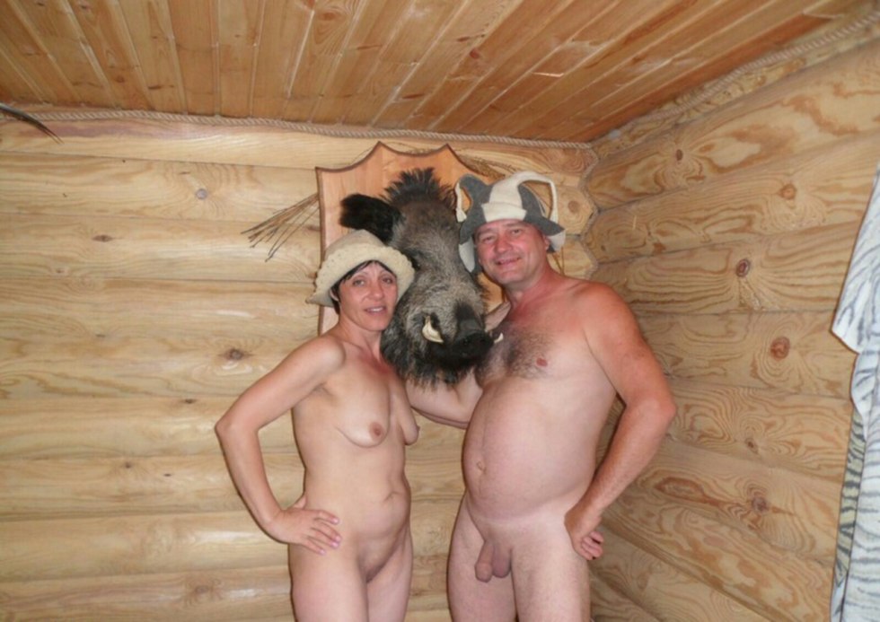 Naked women and men in a Russian bath