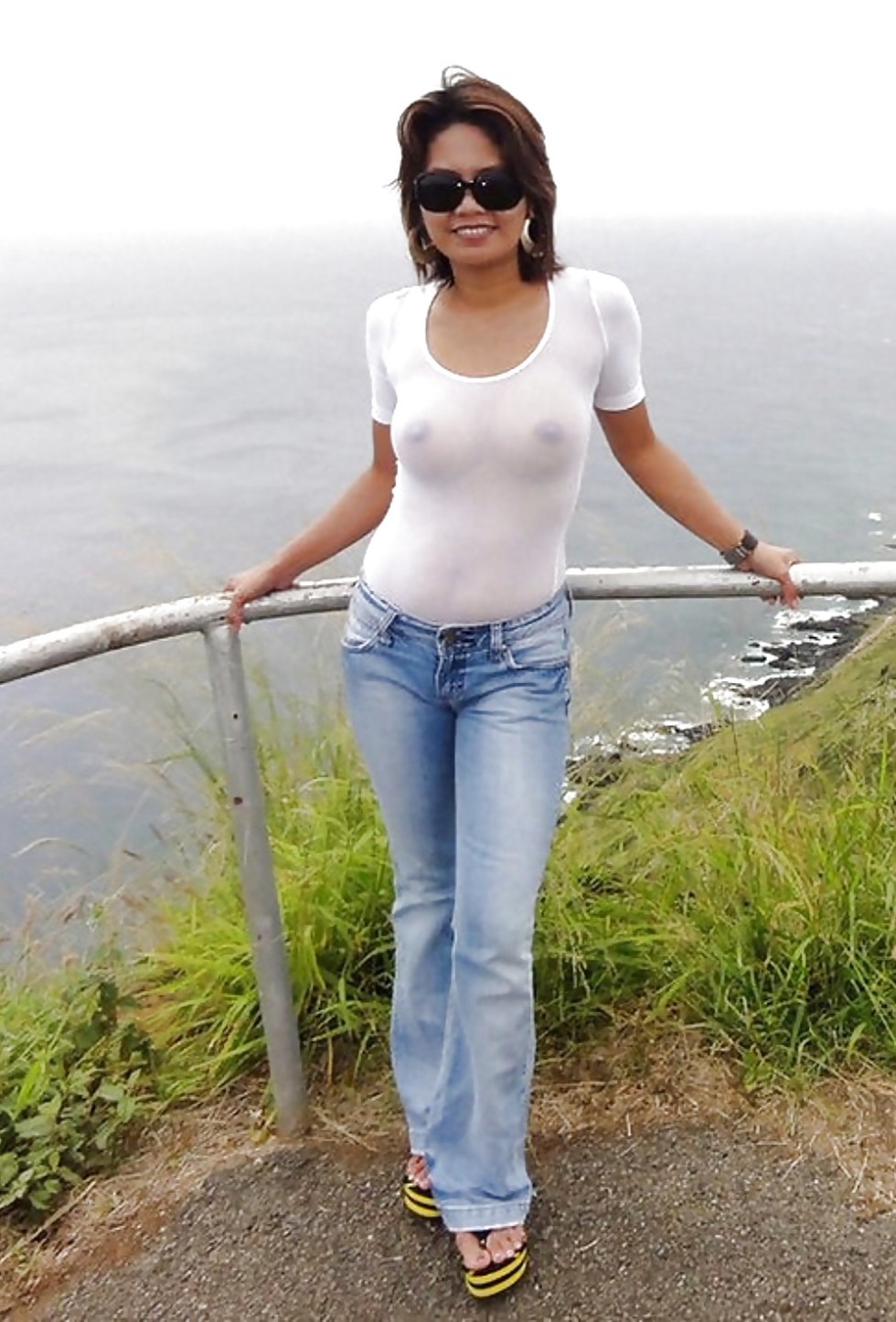 In a T -shirt without a bra private