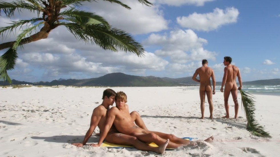 Guys on a nudist beach