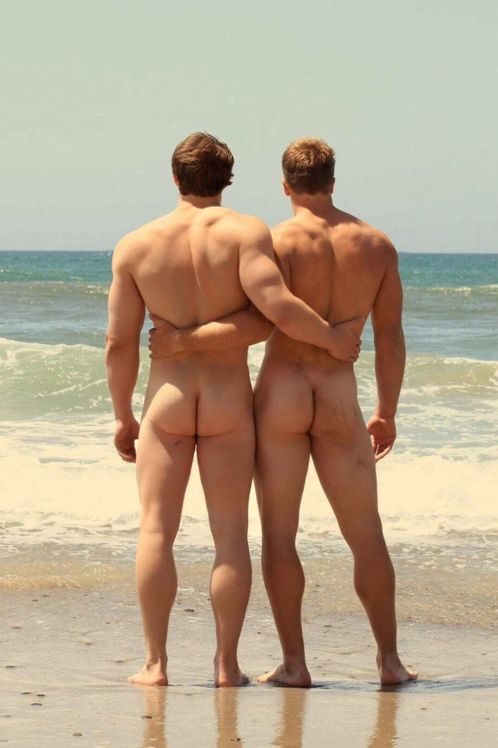 Naked priests of men on the beach