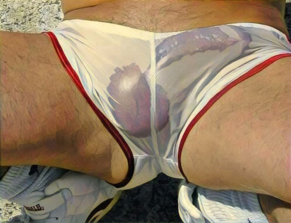 Huge cock in wet underpants