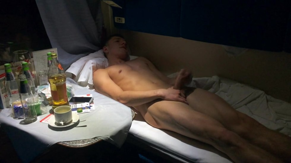 Naked men in the train compartment