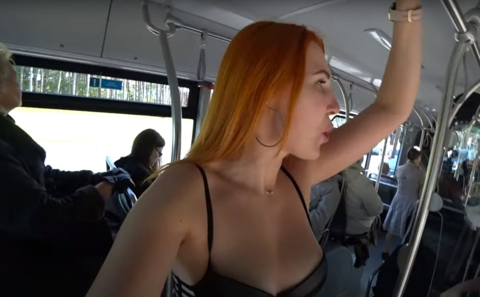 Girl on the bus breast