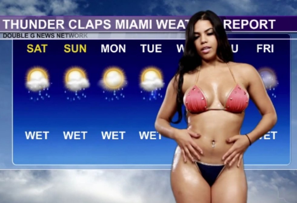 Naked TV presenter weather forecast