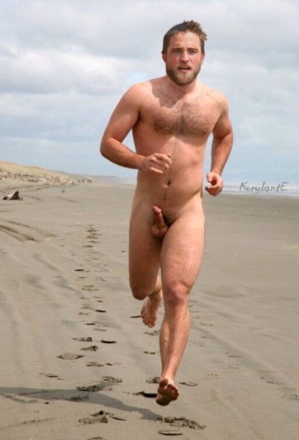 A naked man runs without panties