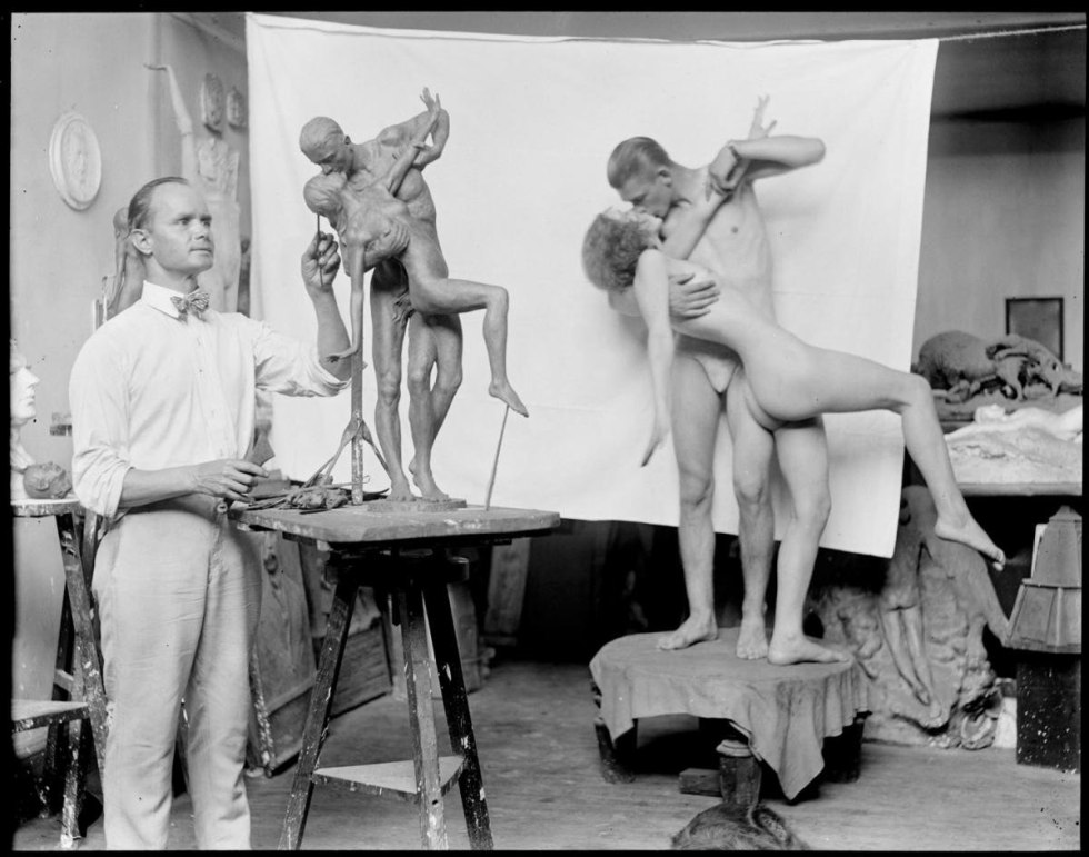 Naked model in an art school