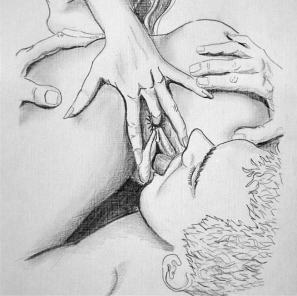 Cunnilingus black white drawings