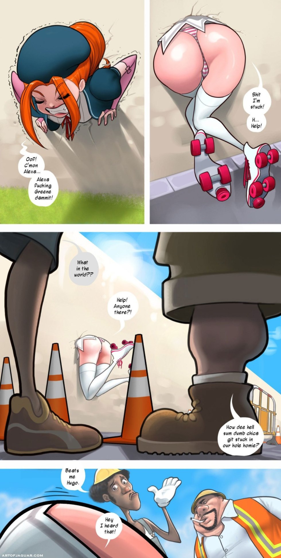 Anime Hentai got stuck in the fence