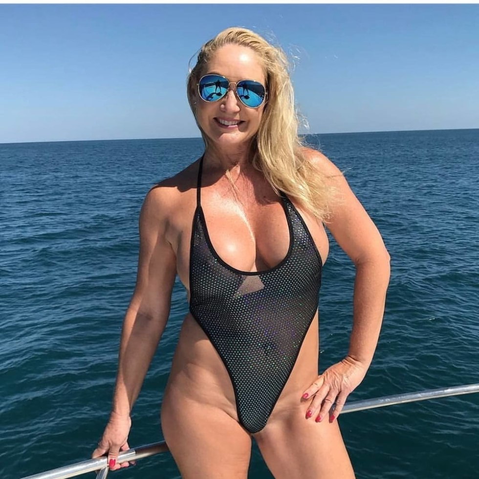 Closed swimsuit mature