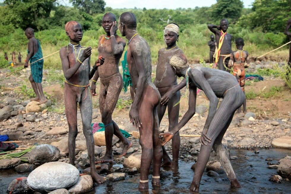 Naked men of African tribes