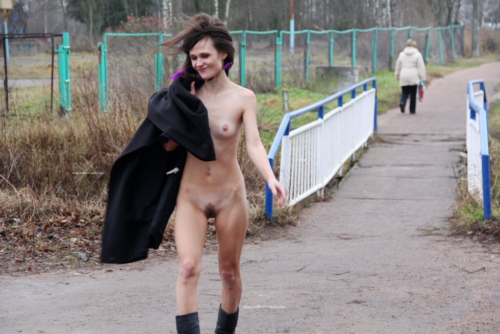 Naked walk along the street Russia