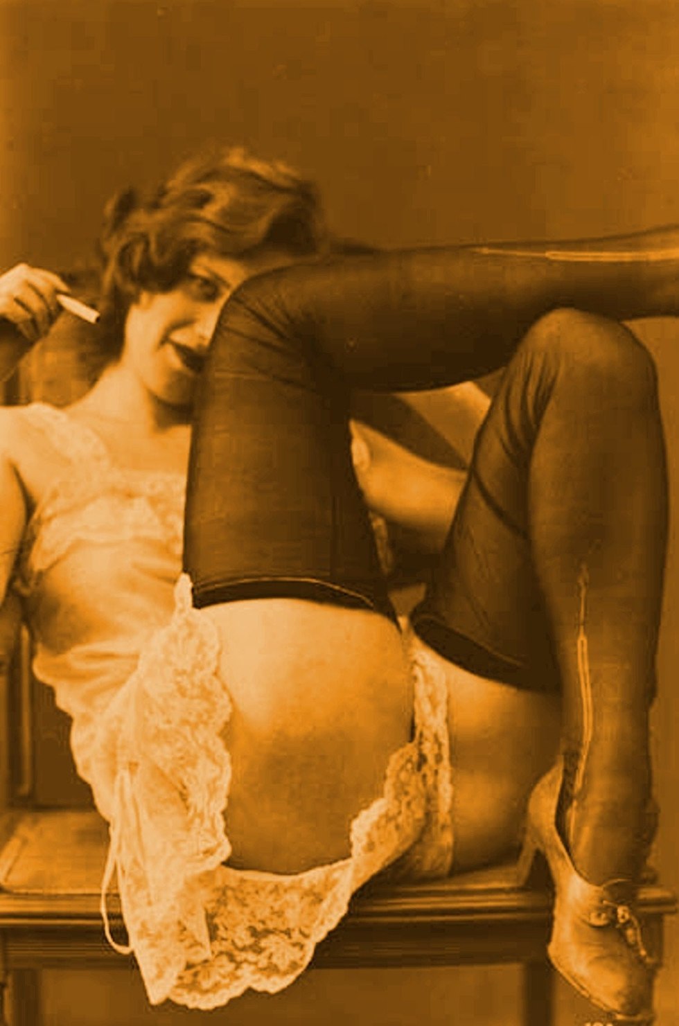 Naked women in stockings retro