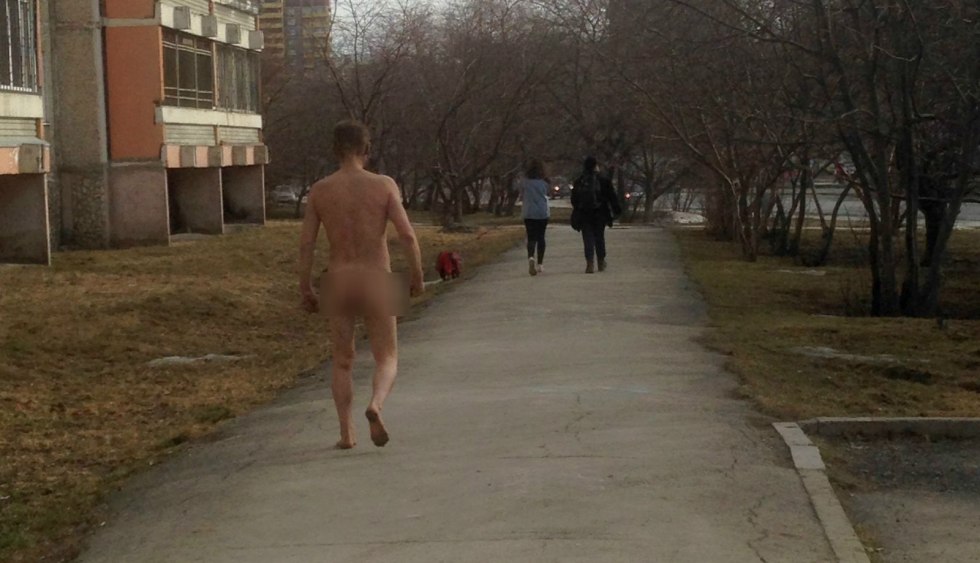 Naked guys on the streets of the city
