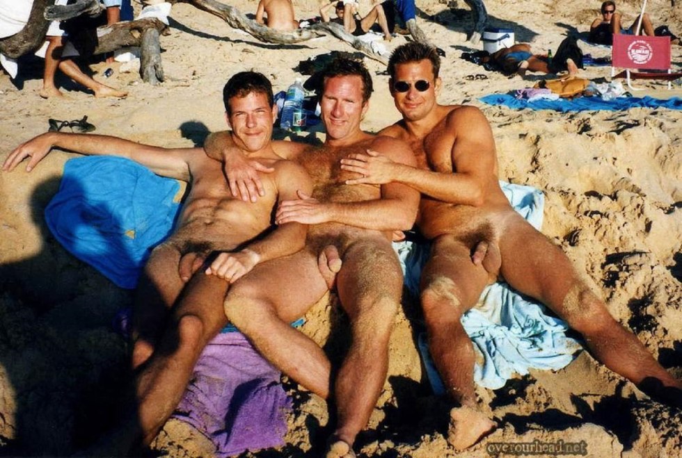 Naked men on the beach retro