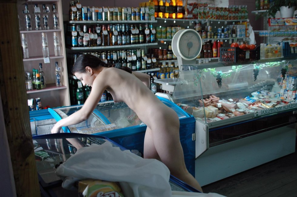 Naked Russian in a store