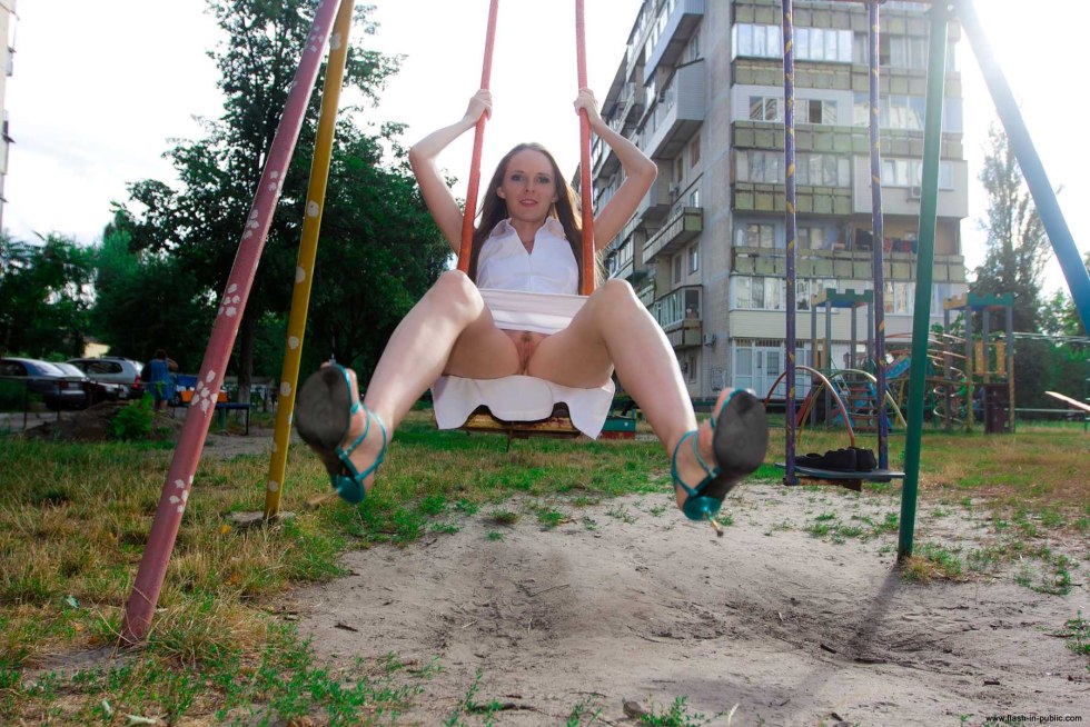 Girls in the yard without panties