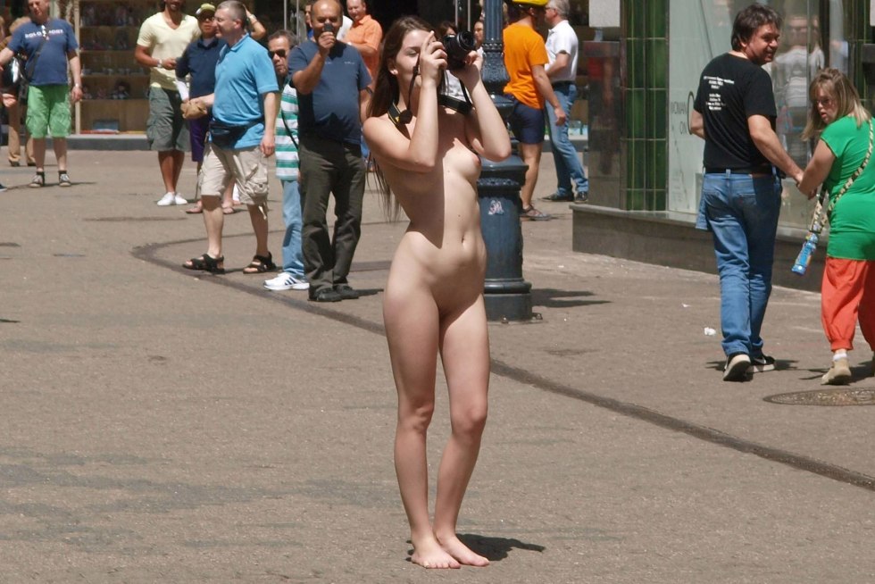 Naked people on the streets of the city