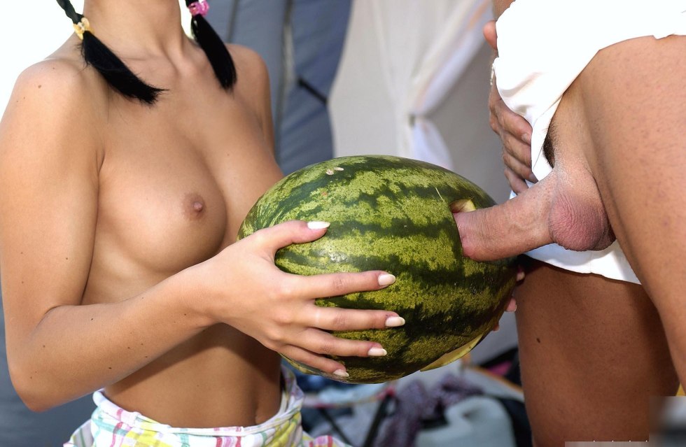 Erotic man with watermelons