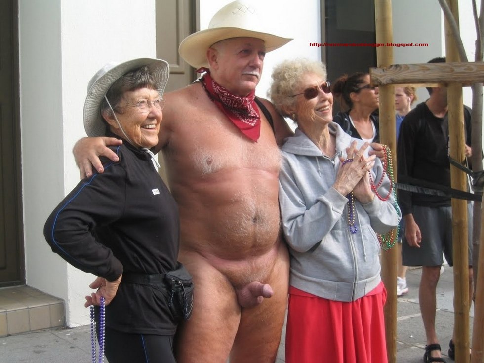 Dressed elderly women and naked guys
