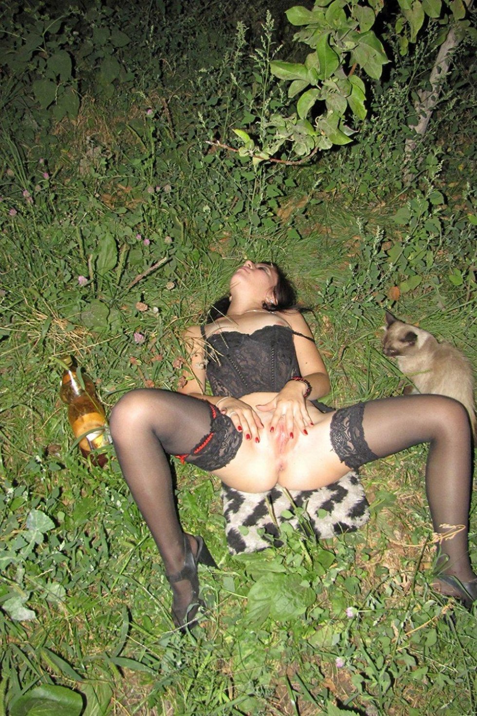 Drunk naked women in nature