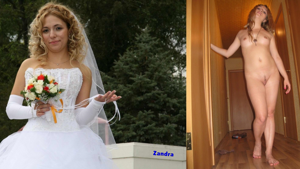 Under the dress at the bride without panties