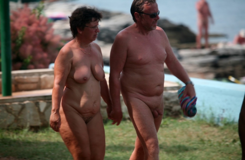 Elderly couples bare and dressed