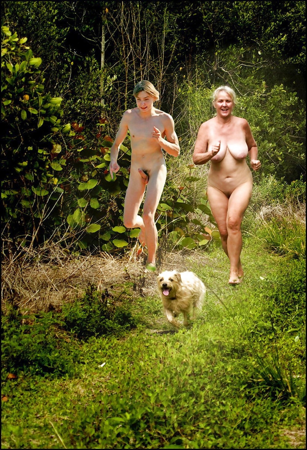 Beautiful naked old women in nature