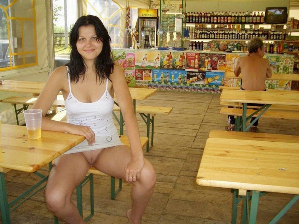 Wife without panties in a cafe private