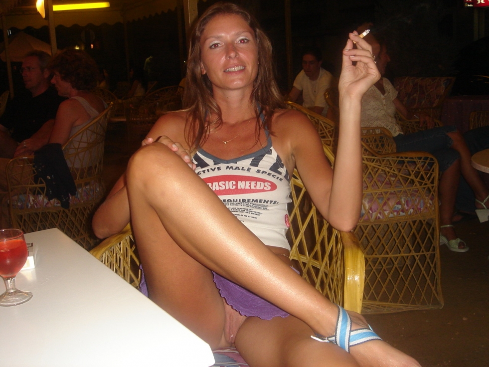 Wife without panties in a cafe private