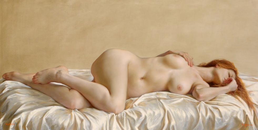 Naked women posing by an artist