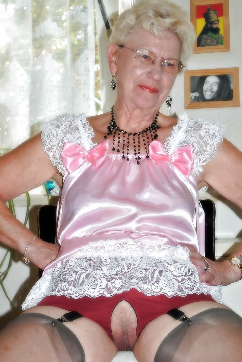 Erotic panties on the old woman