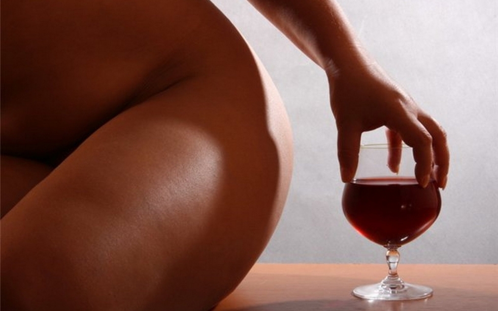 Naked with a glass of wine