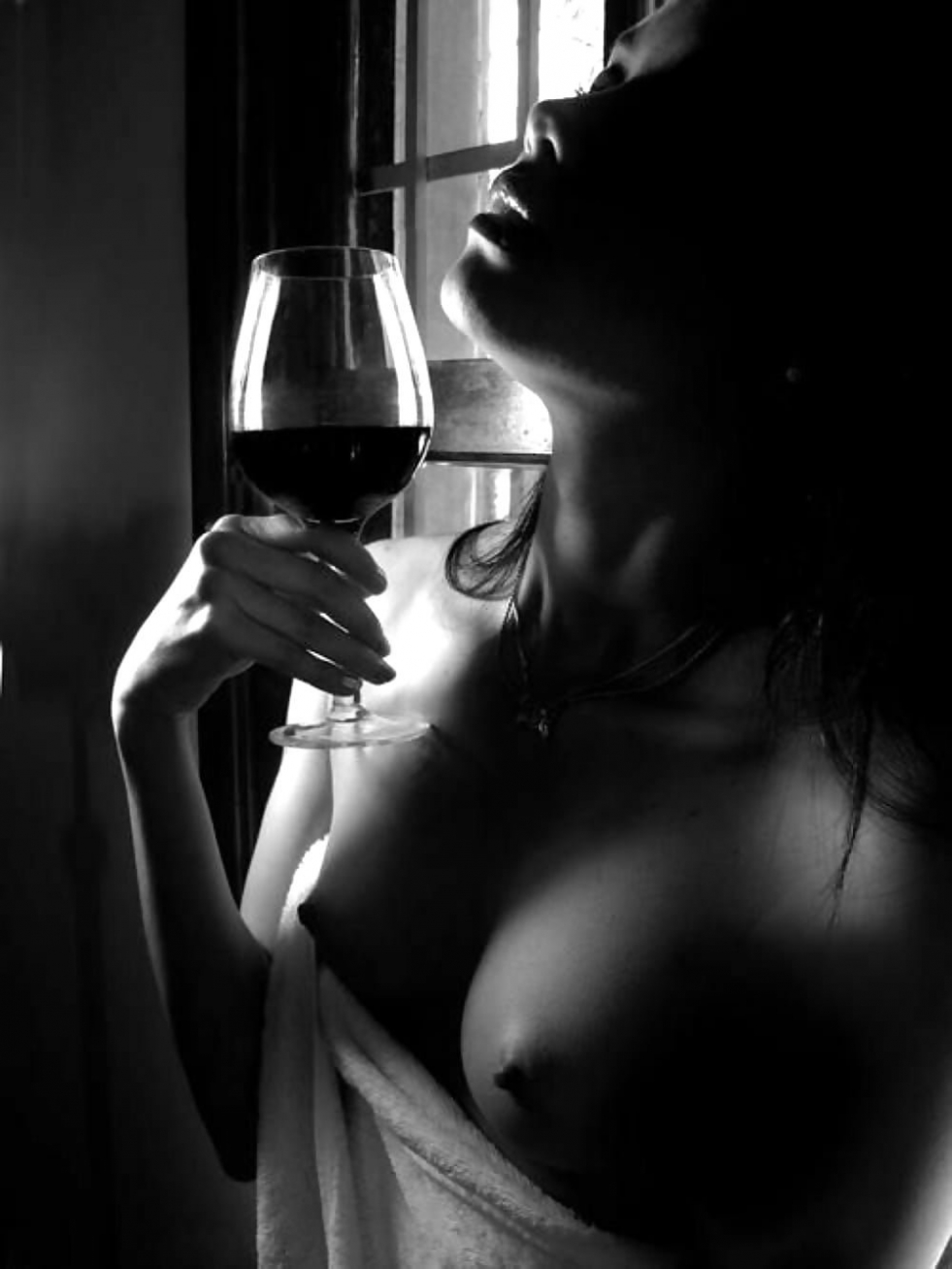 Erotic photo session with wine