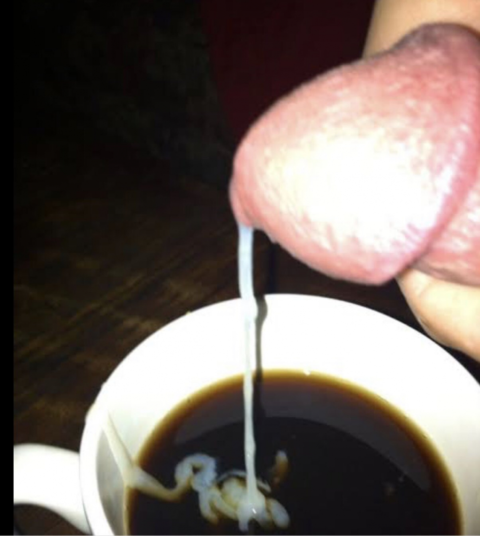 Cumming dick in a cup of coffee