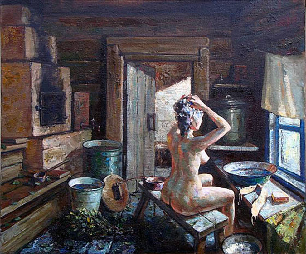Bath day in painting
