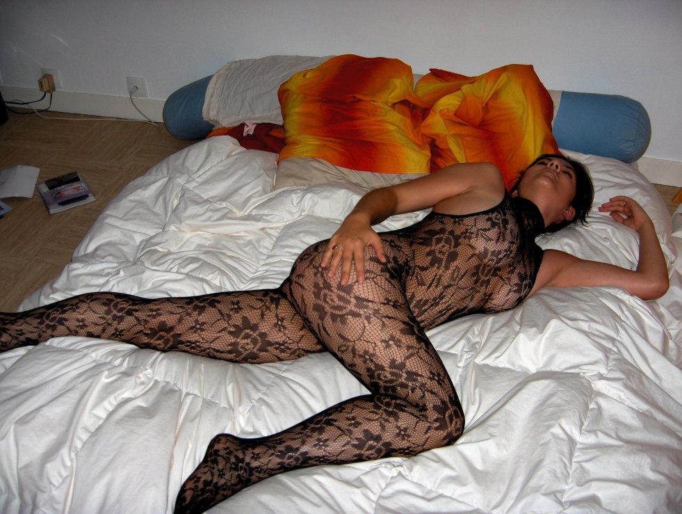 Naked wives in stockings in a mesh