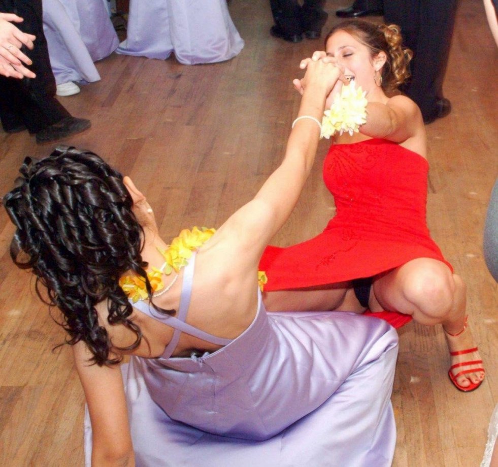 Girls at the wedding dancing without panties